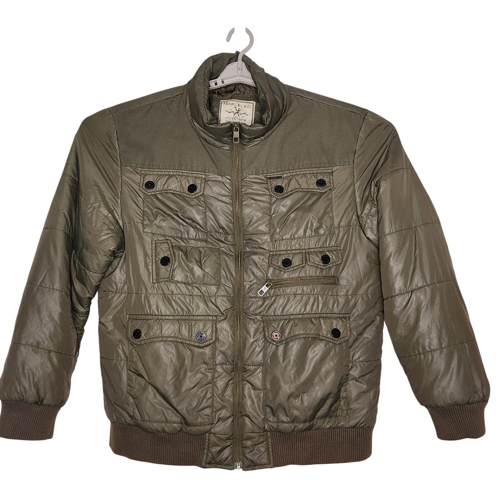 MARC‎ ECKO Puffer Bomber Jacket Mens XXL Cut Sew Green Winter Cold Full Zip Coat